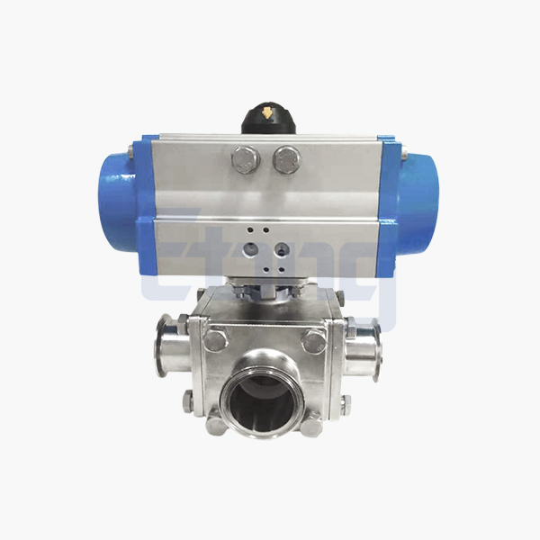 Pneumatic three-way quick-fit ball valve