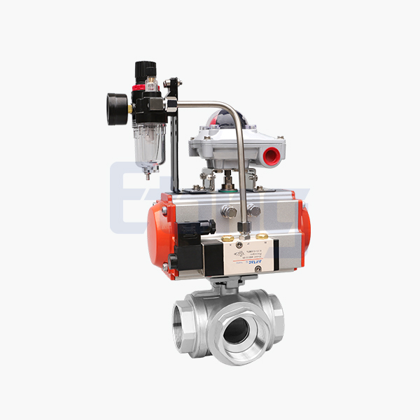 Pneumatic three-way ball valve