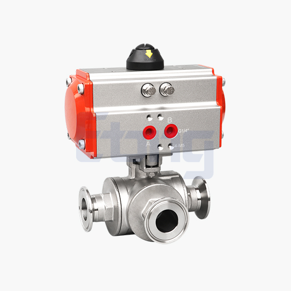 Pneumatic three-way quick-fit ball valve