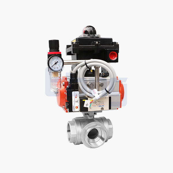 Pneumatic three-way ball valve