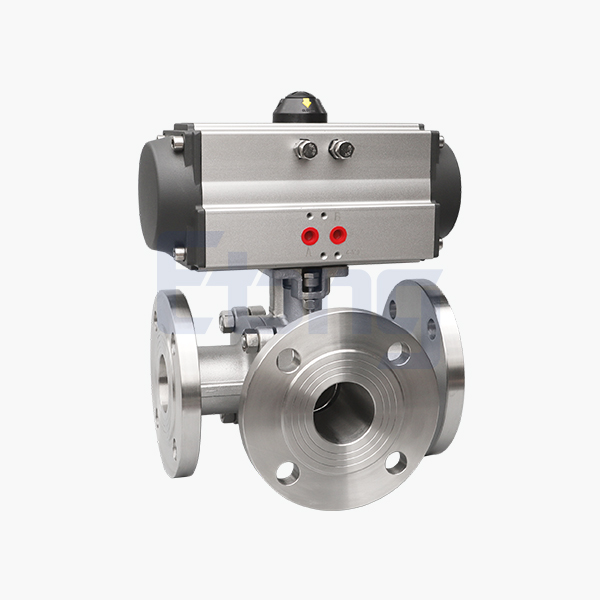 Pneumatic three-way flange ball valve