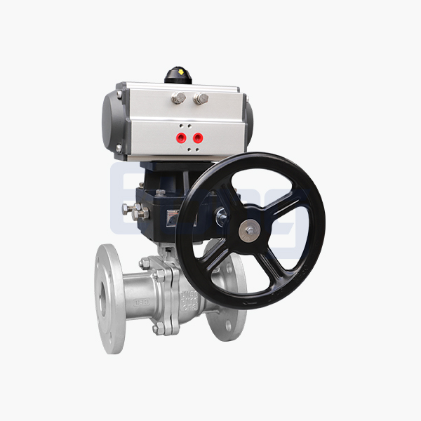 Pneumatic flange ball valve with hand operated