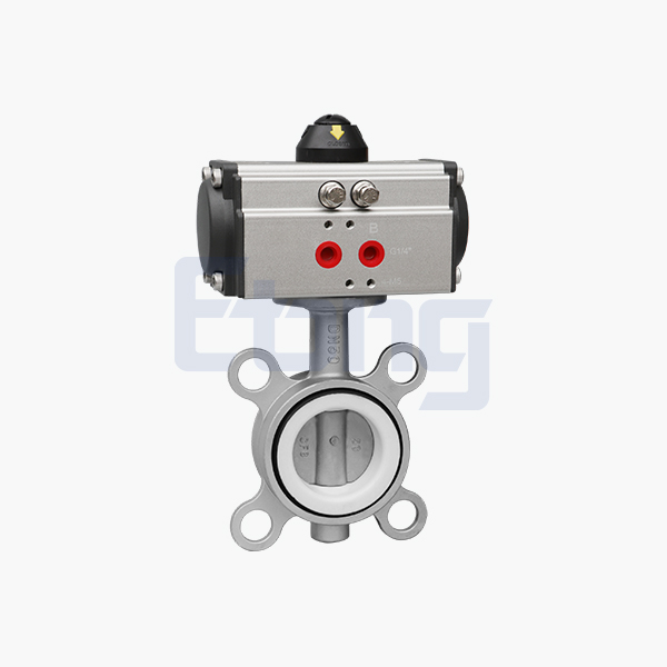 Pneumatic fluorine-lined wafer butterfly valve