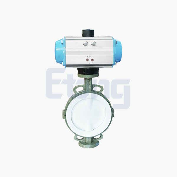 Pneumatic fluorine-lined wafer butterfly valve